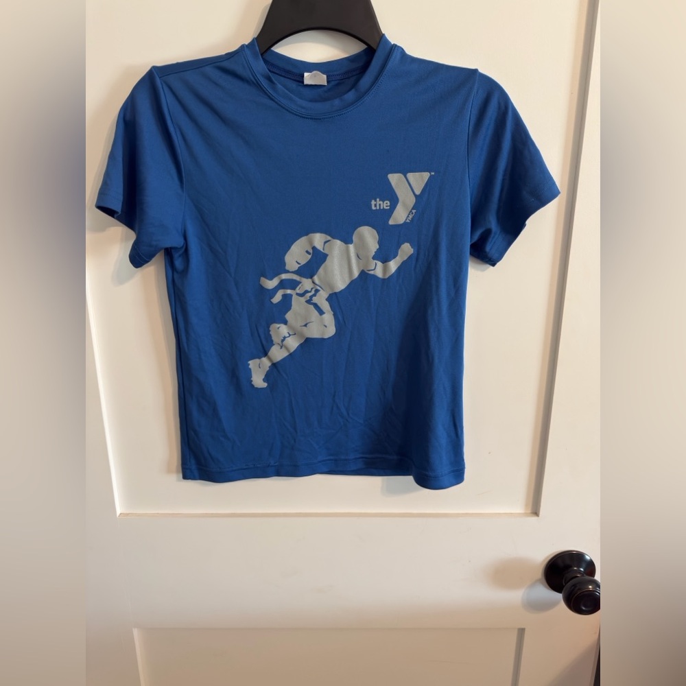 Sport-Tek Blue Kids YMCA Tee with Silver Graphic